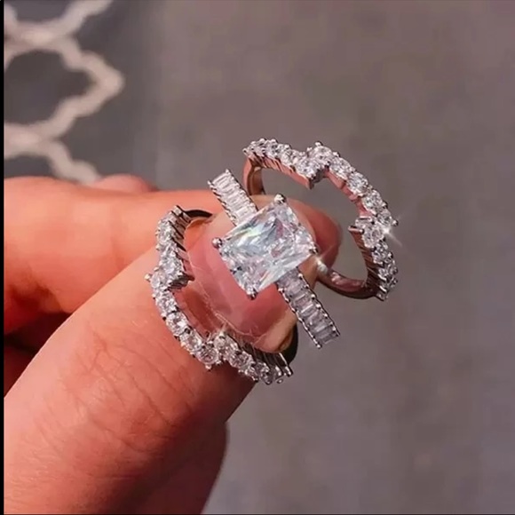 💍 New 925 Silver 3pc  Set Eternity Diamond Ring - Picture 6 of 6